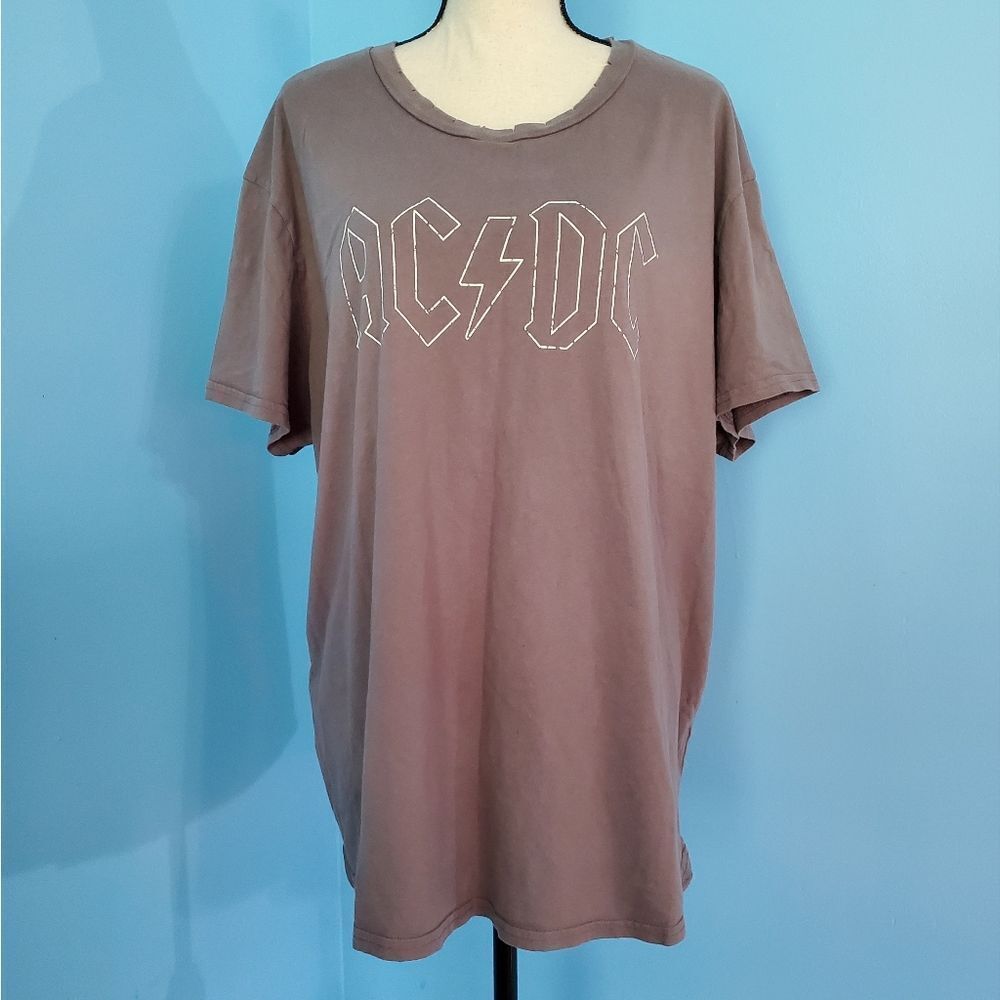 ACDC Gray Custom Distressed Graphic Short Sleeve T Shirt
